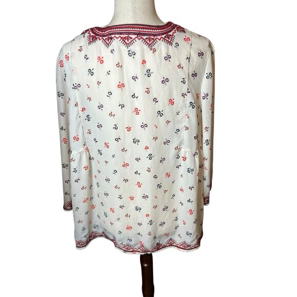 GAP Womens Boho Semi Sheer Floral Top Embroidered Blouse Ivory Peasant Fall - Picture 4 of 8